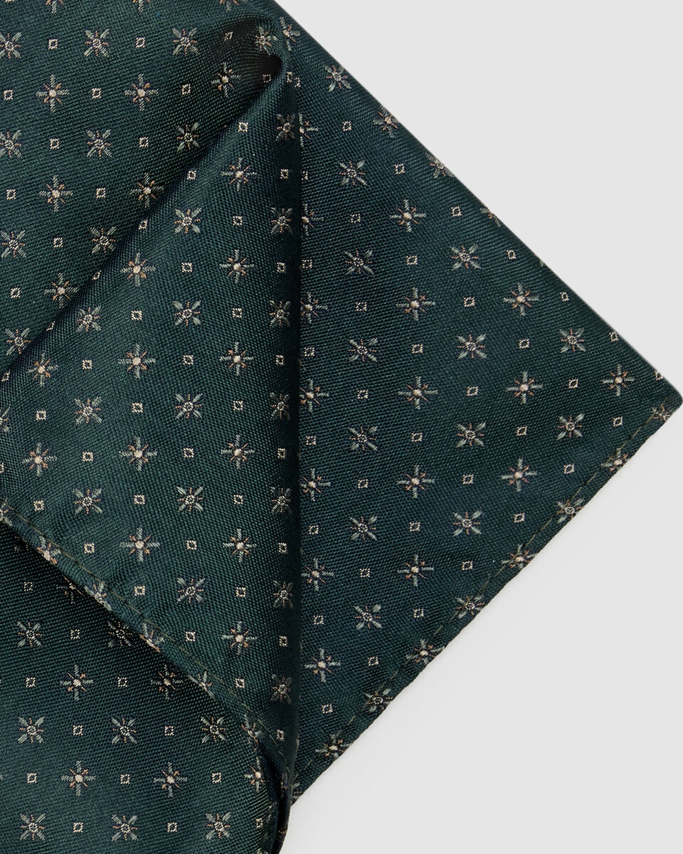 Geo Jacquard Silk Pocket Square, Dark Khaki, hi-res